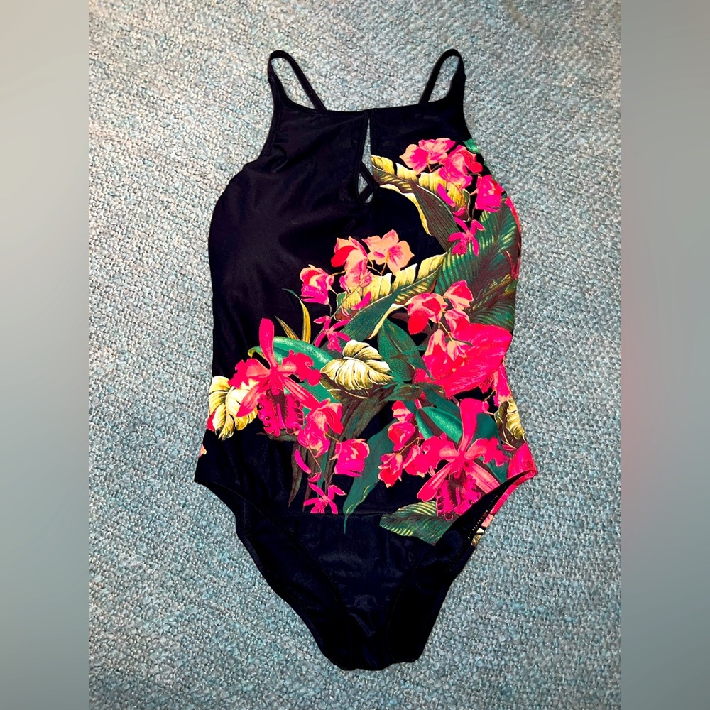 Bleu Rod Beattie Return To Rio High Neck Keyhole One Piece Swimsuit Sz 14 129$